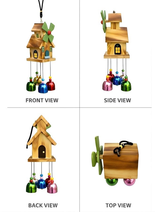 sculpmart جرس رياح خشبي على شكل منزل مع طاحونة هوائية من سكولبمارت - 5 أجراس متعددة الألوان للمنزل والشرفة | هدية وديكور منزلي مع صوت موسيقي (5 أجراس متعددة الألوان) - Image 5